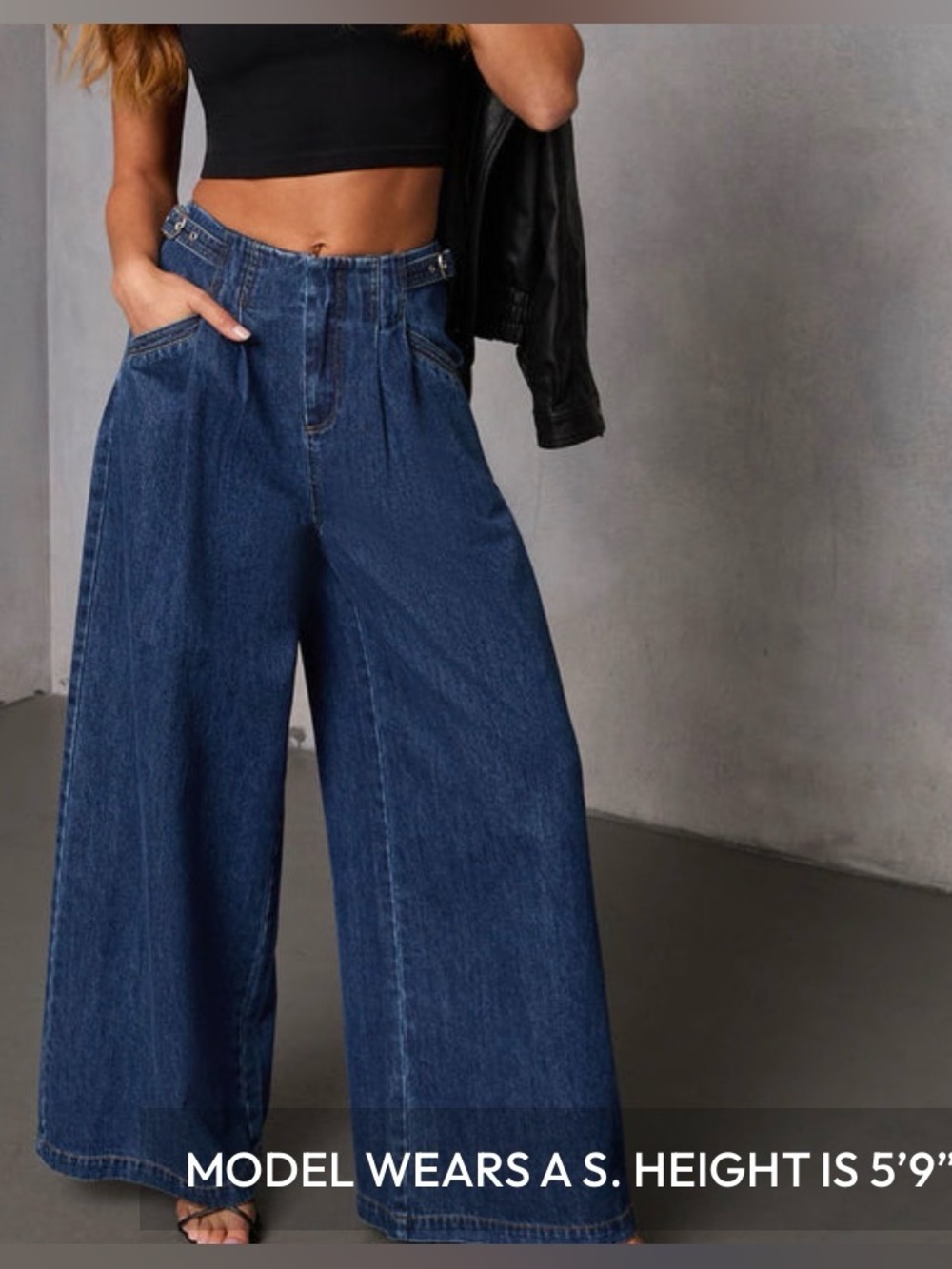 VICI Women’s Large Wide Leg High-Rise Women Jeans - Dark Blue